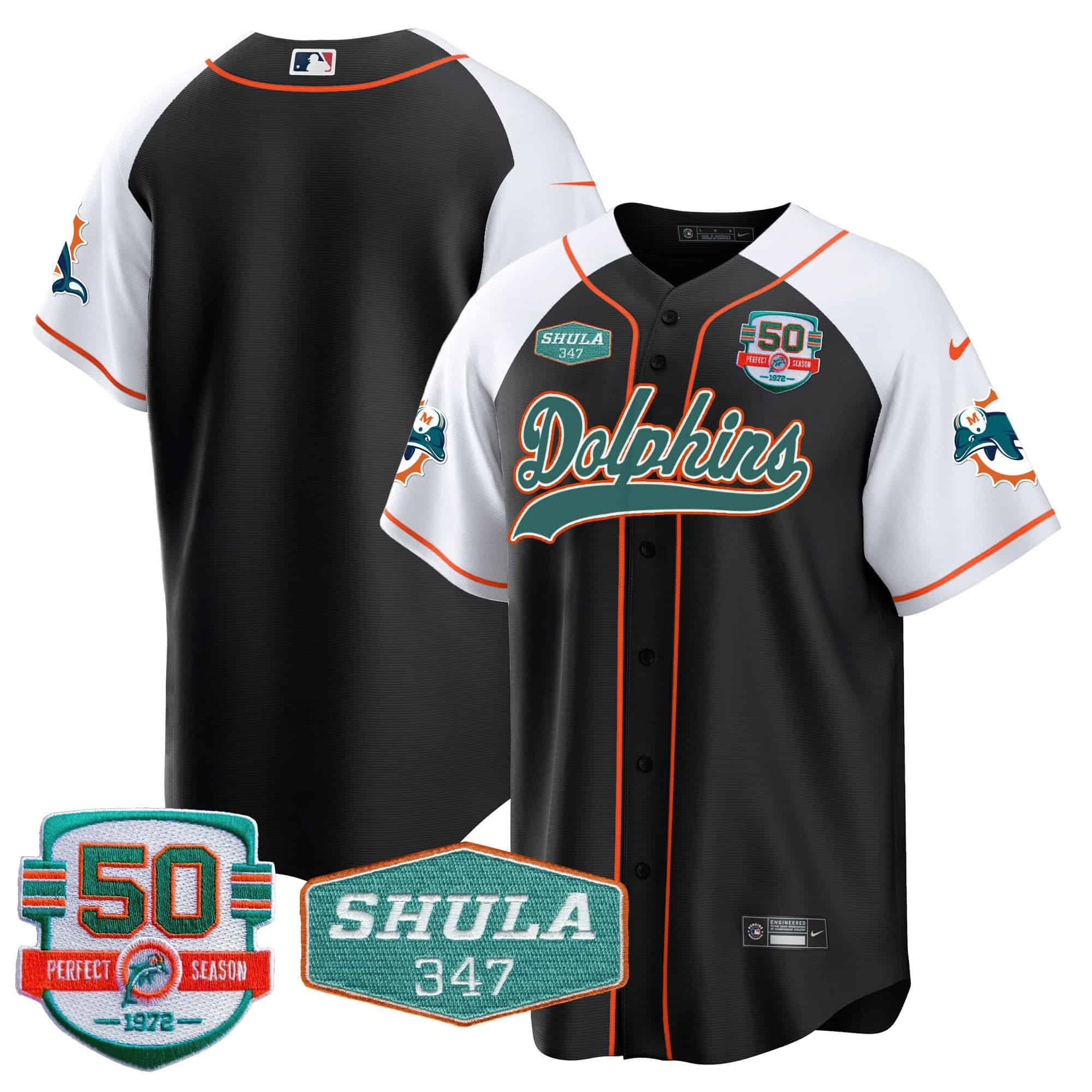 Men Miami Dolphins Blank Black 2024 Nike 50th Don Shula Memorial Patch Baseball NFL Jersey